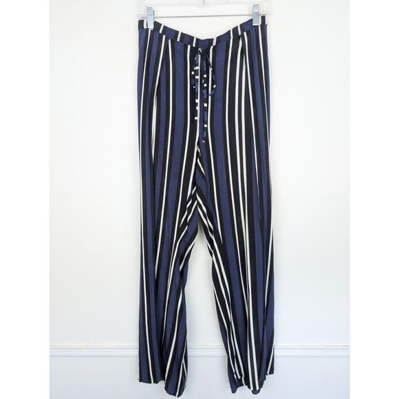 Anthropologie Maeve Pants Striped Side Slit Wide Leg Beach Resort Blue Size S - Picture 3 of 16